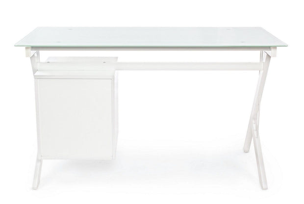 Masa de birou din sticla si metal, cu 2 sertare Scarlett Alb, L130xl60xH76 cm (4)