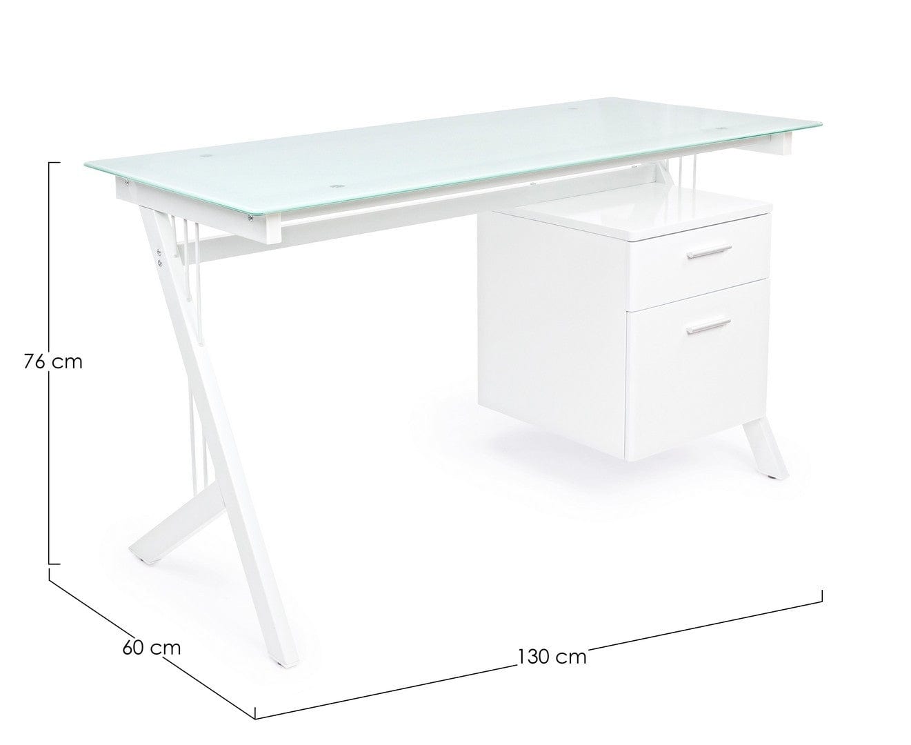 Masa de birou din sticla si metal, cu 2 sertare Scarlett Alb, L130xl60xH76 cm (6)