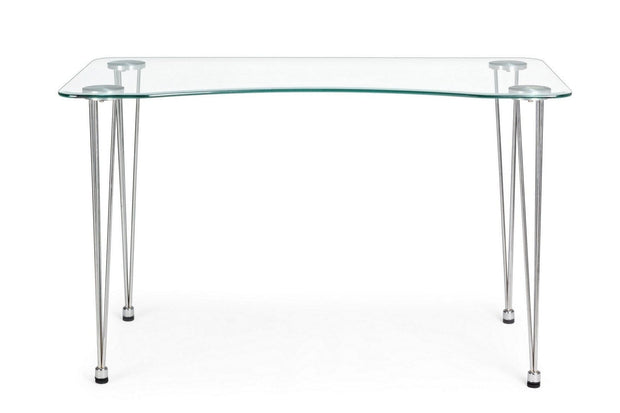 Masa de birou din sticla si metal Rondo Transparent / Crom, L120xl60xH74 cm (3)