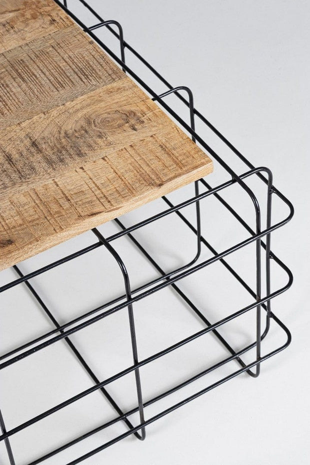 Masa de cafea din lemn de mango si metal Trellis Square Natur / Negru, L80xl80xH35 cm (2)