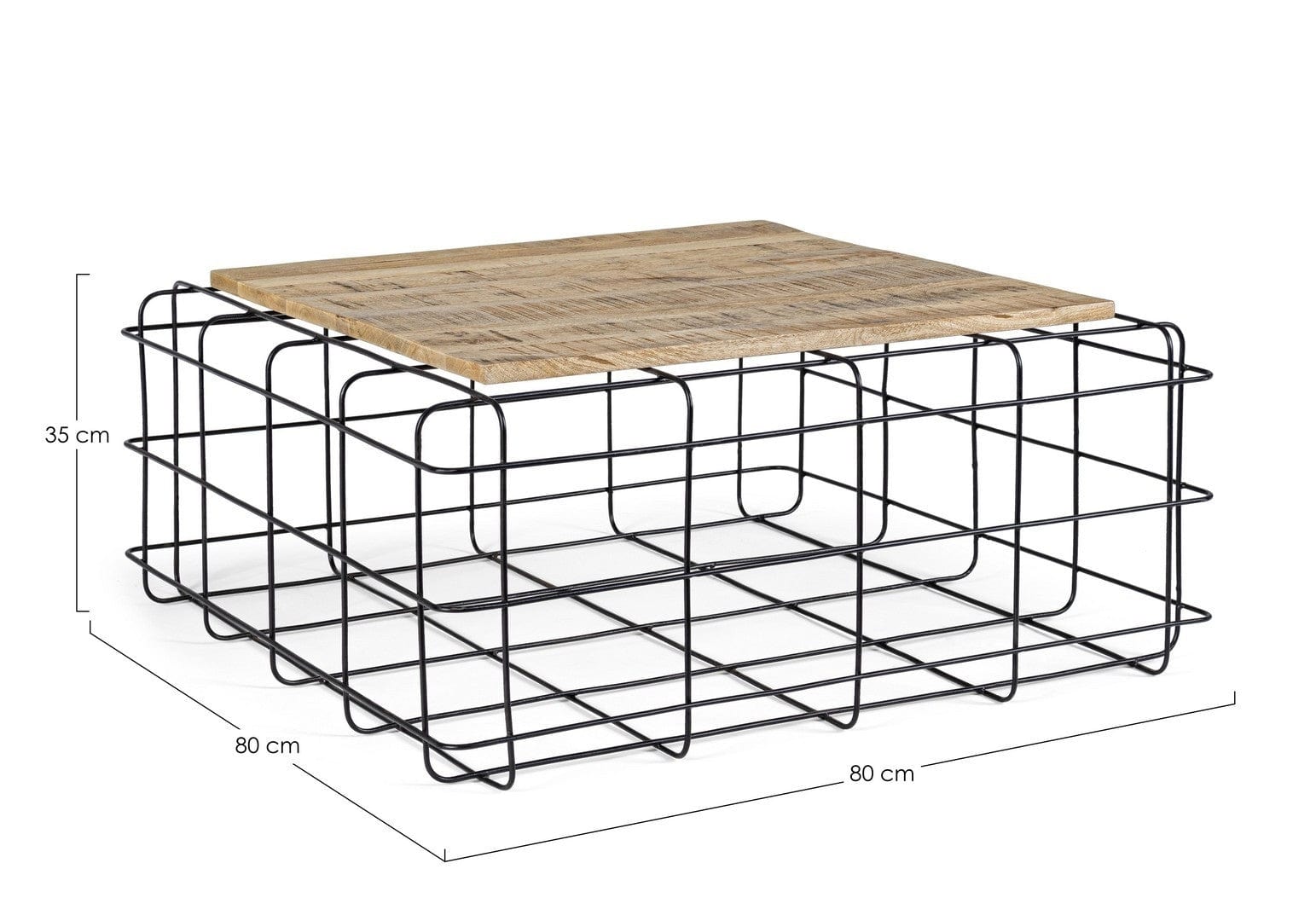 Masa de cafea din lemn de mango si metal Trellis Square Natur / Negru, L80xl80xH35 cm (3)