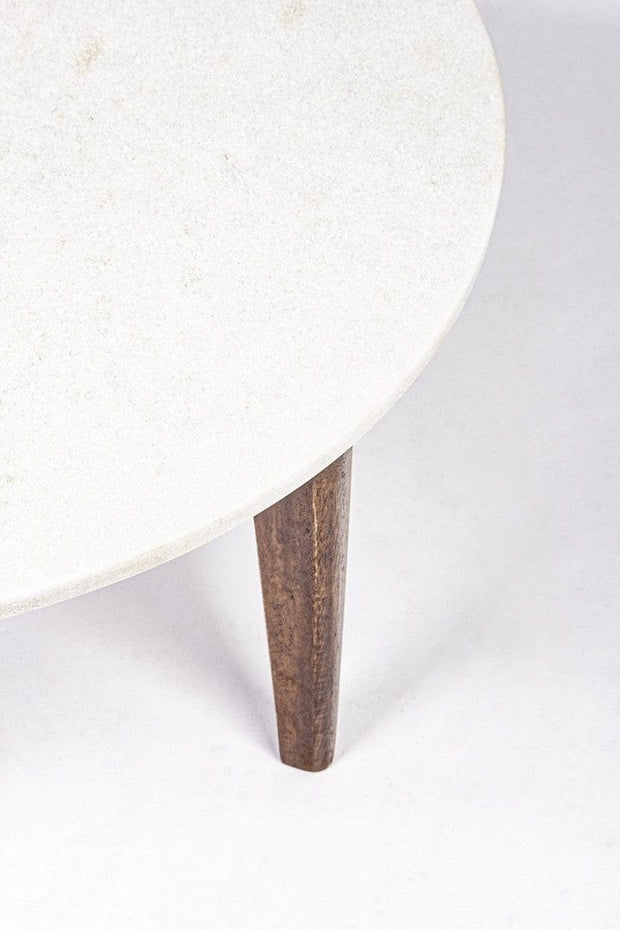 Masa de cafea din marmura si lemn de mango Sylvester Oval Ivoir / Natural, L70xl50xH36 cm (3)