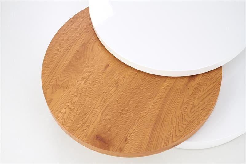 Masa de cafea din MDF, Michael Alb / Stejar Auriu, Ø80xh28 cm (5)