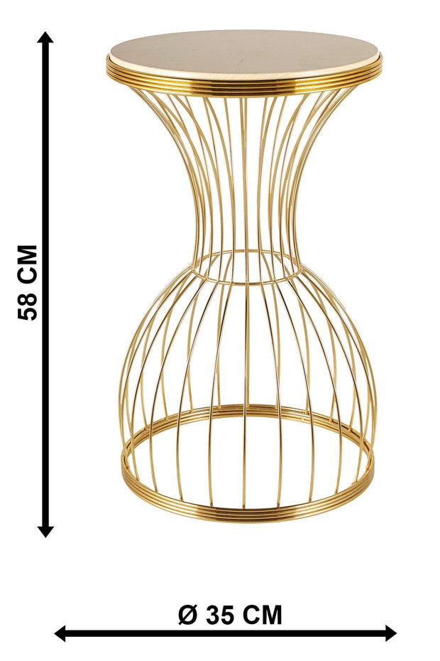 Oyo Masa de cafea din MDF si metal, Aldora Bej / Auriu, Ø35xH58 cm