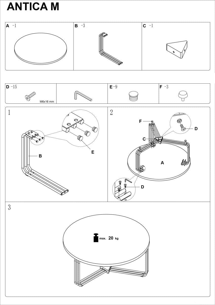 Masa de cafea din MDF si metal, Antichius-M Alb / Negru, Ø55xH41 cm (6)