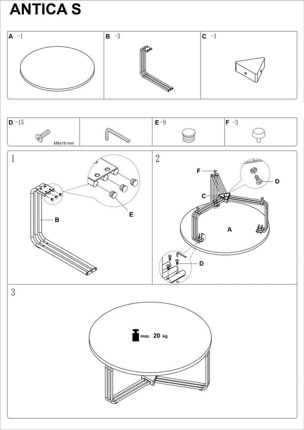 Masa de cafea din MDF si metal, Antichius-S Alb / Negru, Ø40xH45 cm (9)