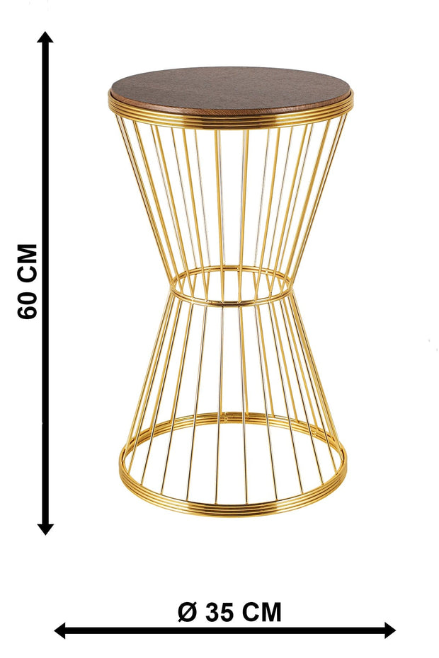 Oyo Masa de cafea din MDF si metal, Aytug Nuc / Auriu, Ø60xH35 cm