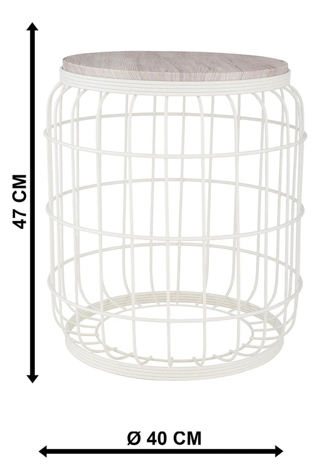 Oyo Masa de cafea din MDF si metal, Camellia Marmura / Alb, Ø40xH47 cm