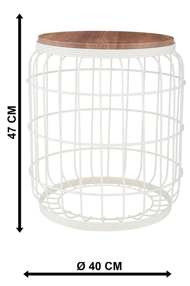 Oyo Masa de cafea din MDF si metal, Camellia Nuc / Alb, Ø40xH47 cm