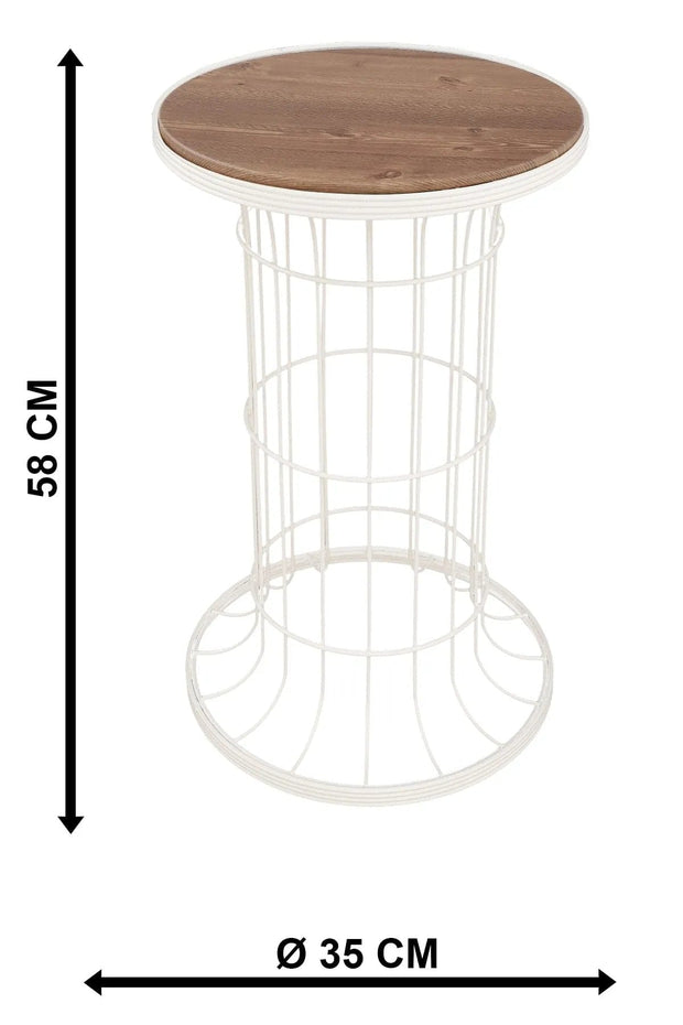 Oyo Masa de cafea din MDF si metal, Cemre Nuc / Alb, Ø35xH58 cm