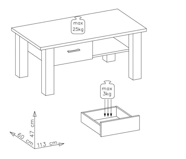 Innostyle Masa de cafea din pal cu 1 sertar Krone Natur, L113xl60xH47 cm