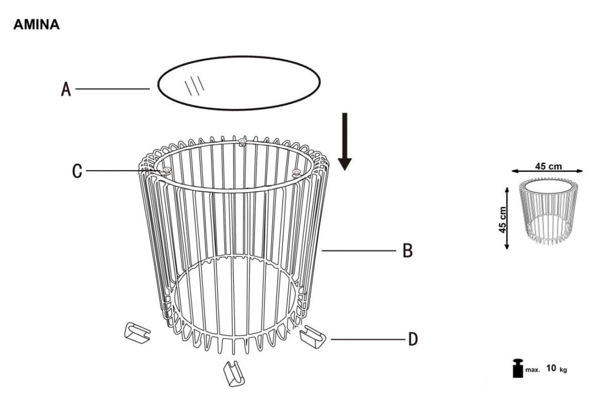 Masa de cafea din sticla si metal Anya Negru, Ø45xH45 cm (4)