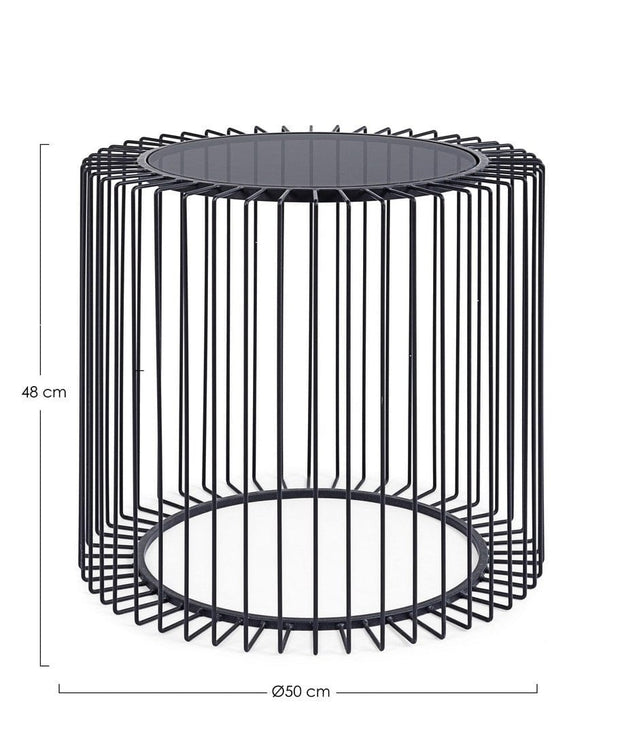 Masa de cafea din sticla si metal Kieran Small Fumuriu / Negru, Ø50xH48 cm (2)