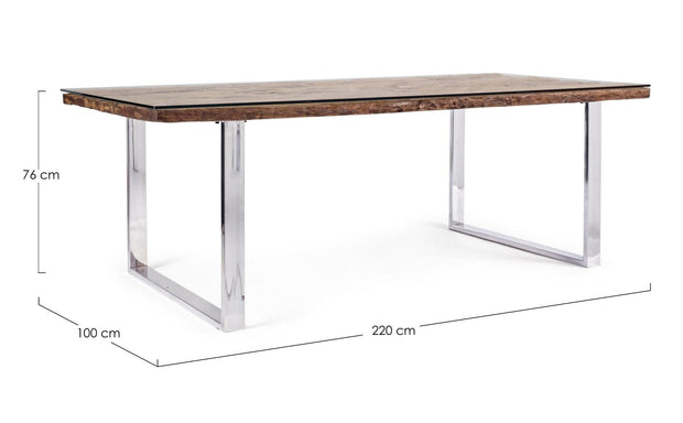 Bizzotto Masa din lemn reciclat, sticla si metal Stanton Large Natural, L220xl100xH76 cm