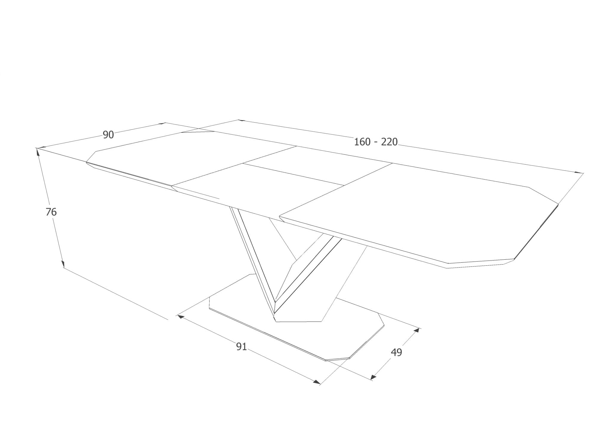 Signal Masa extensibila din ceramica si MDF, Valli Gri / Alb, L160-220xl90xH76 cm