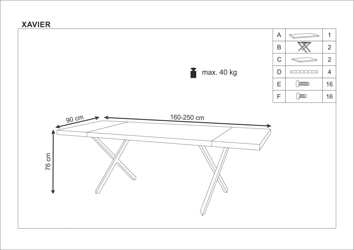 Masa extensibila din lemn, furnir si metal, Xenos Stejar Deschis / Negru, L160-250xl90xH76 cm (15)