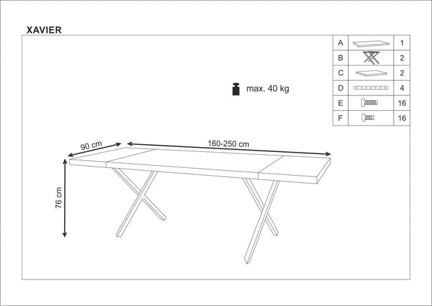 Masa extensibila din lemn, furnir si metal, Xenos Stejar Deschis / Negru, L160-250xl90xH76 cm (15)