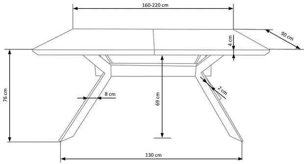 Halmar Masa extensibila din MDF, furnir si metal, Bacaro Stejar / Negru, L160-220xl90xH76 cm