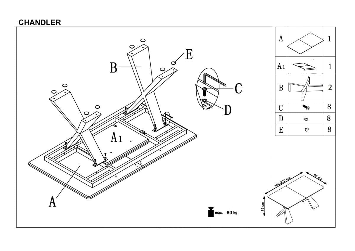 Halmar Masa extensibila din MDF, furnir si metal, Chandra Stejar / Negru, L160-220xl90xH75 cm