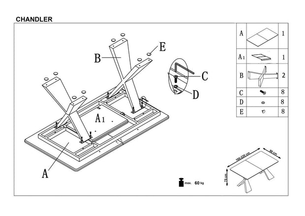 Halmar Masa extensibila din MDF, furnir si metal, Chandra Stejar / Negru, L160-220xl90xH75 cm