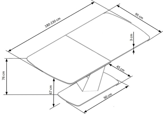 Halmar Masa extensibila din MDF, pal si metal, Vincente Gri Inchis / Negru, L180-230xl95xH76 cm