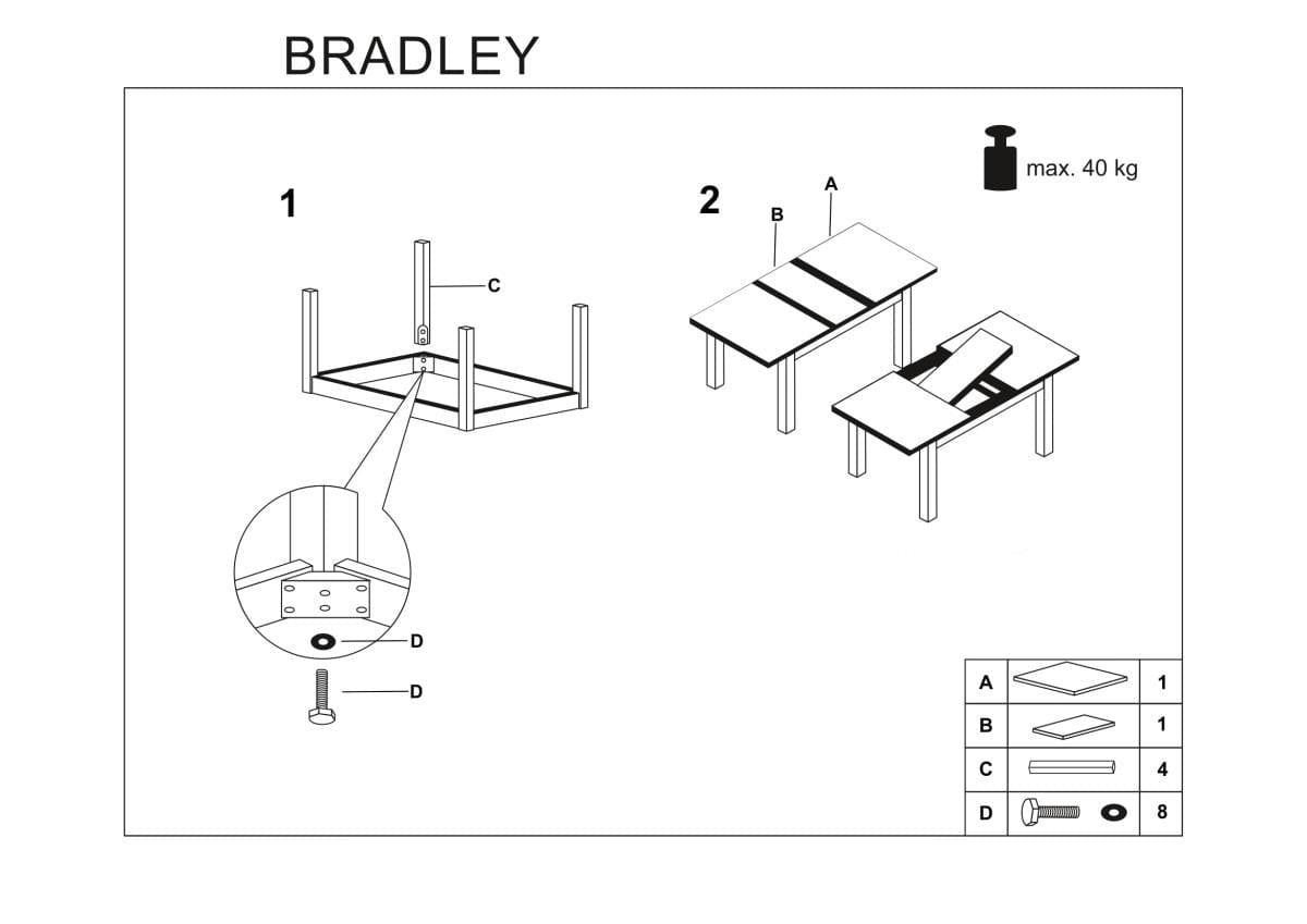 Halmar Masa extensibila din MDF si lemn, Brayden Alb / Stejar Lefkas, L140-185xl80xH75 cm