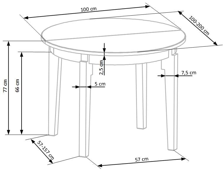 Halmar Masa extensibila din MDF si lemn, Starling Stejar Honey / Grafit, L100-200xl100xH77 cm