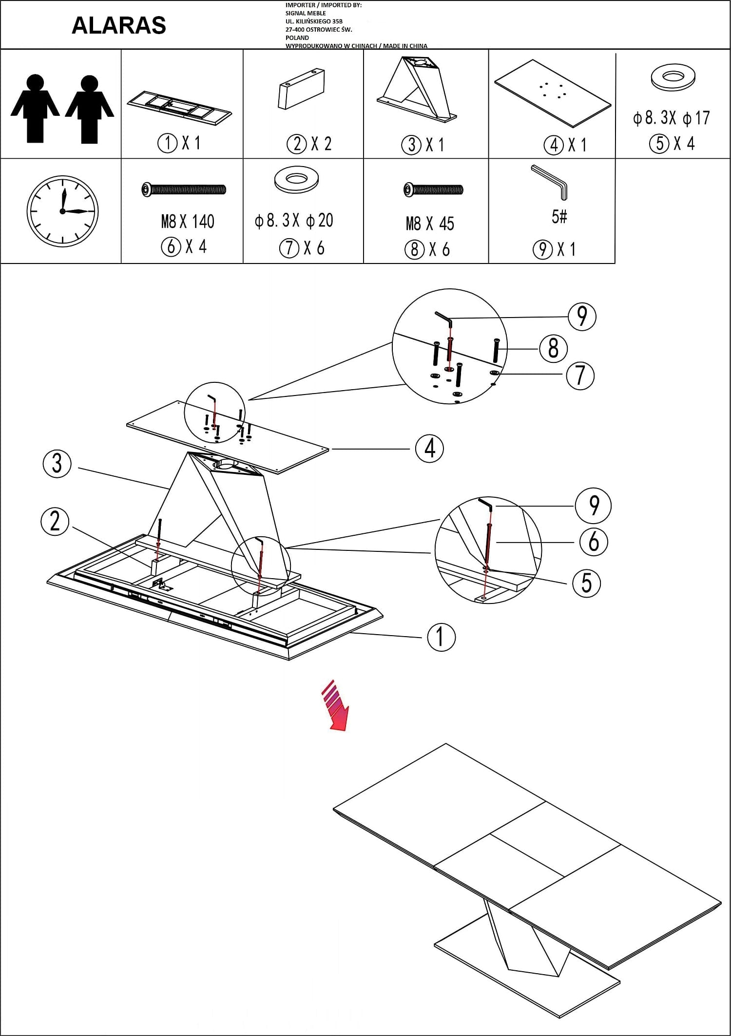 Masa extensibila din MDF si metal, Alric Alb / Stejar Sonoma, L140-200xl85xh75 cm (3)