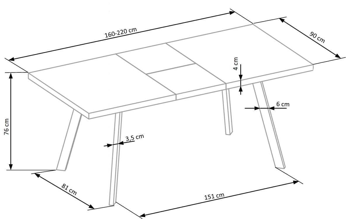 Halmar Masa extensibila din MDF si metal, Dallin Alb / Negru, L160-220xl90xh76 cm