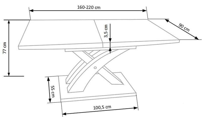 Halmar Masa extensibila din MDF si metal, Sander Stejar Auriu, L160-220xl90xH77 cm