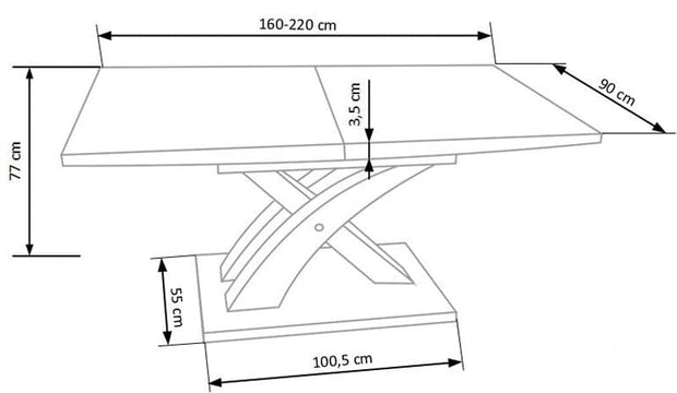 Halmar Masa extensibila din MDF si metal, Sander Stejar Auriu, L160-220xl90xH77 cm