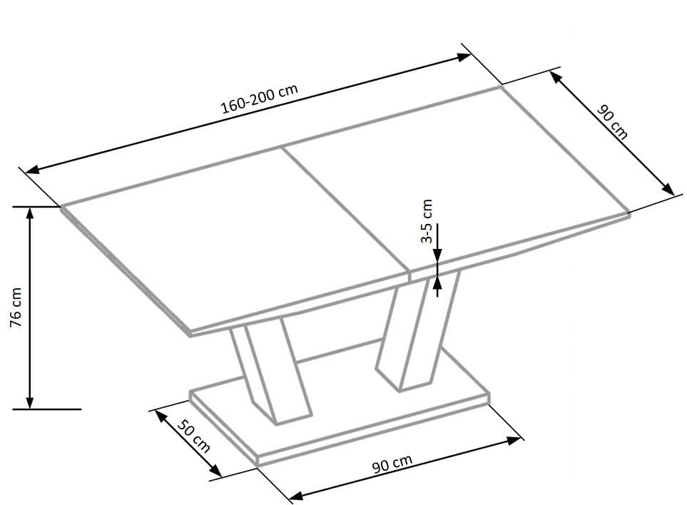 Masa extensibila din MDF si metal, Vladis Alb, L160-200xl90xH76 cm (3)