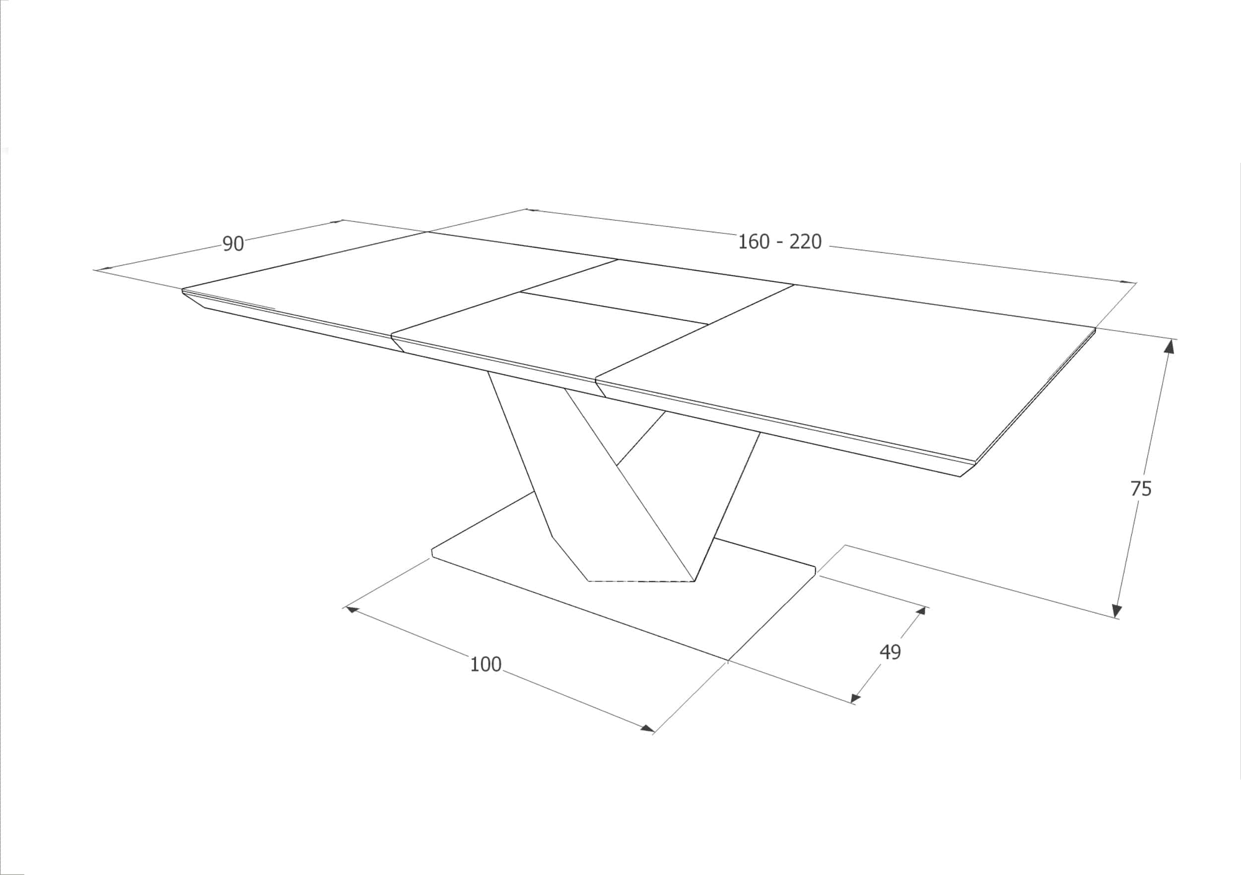 Masa extensibila din MDF, sticla si metal, Alric II Large Negru / Alb, L160-220xl90xH75 cm (9)