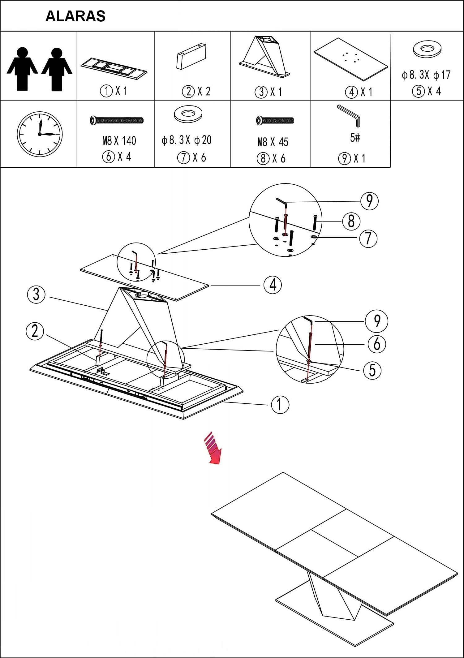 Masa extensibila din MDF, sticla si metal, Alric II Large Negru / Alb, L160-220xl90xH75 cm (10)