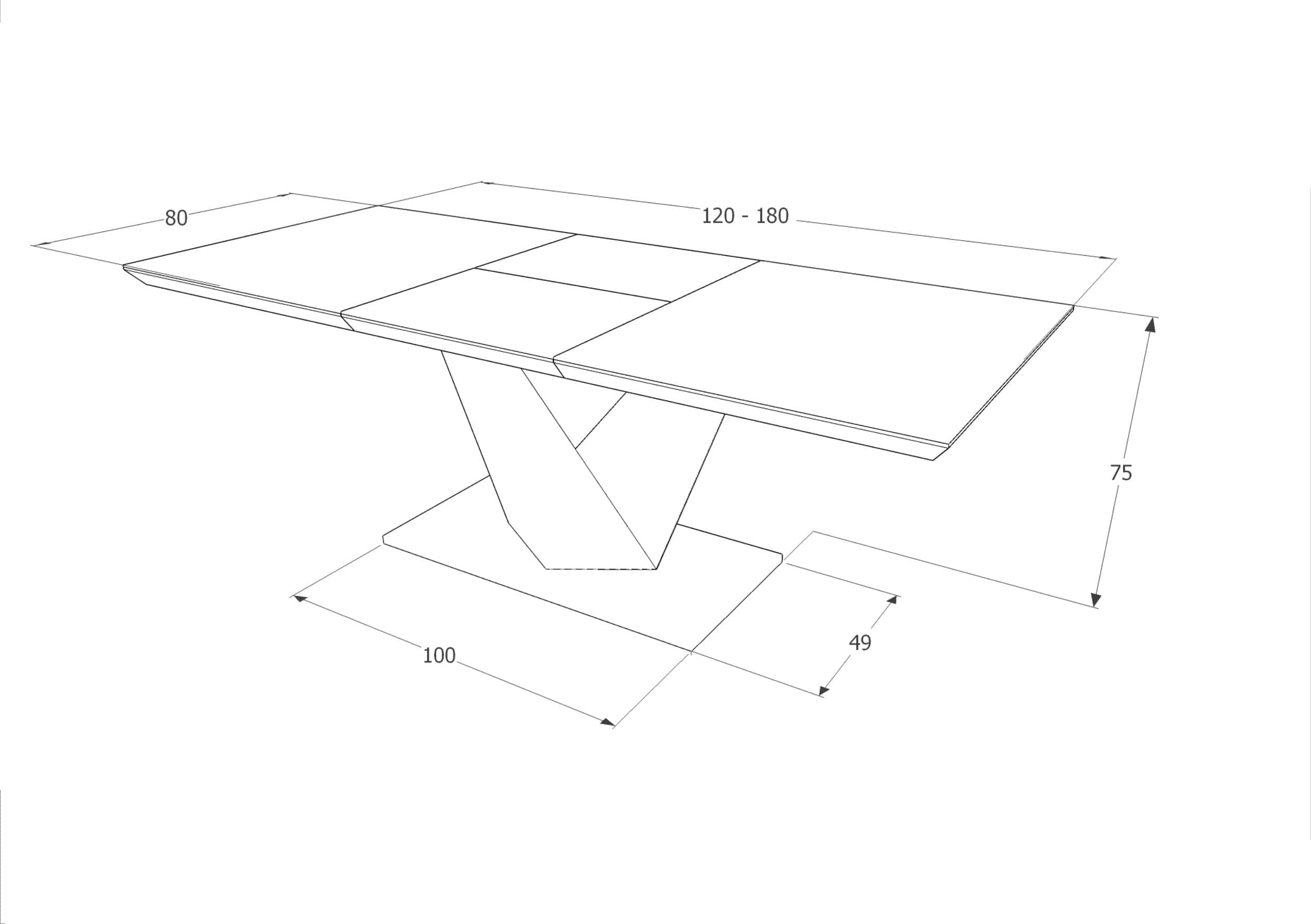 Masa extensibila din MDF, sticla si metal, Alric II Small Negru / Alb, L120-180xl80xH75 cm (8)