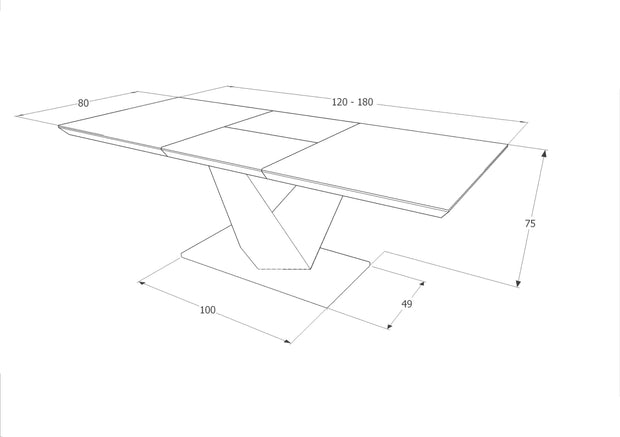 Masa extensibila din MDF, sticla si metal, Alric II Small Negru / Alb, L120-180xl80xH75 cm (8)