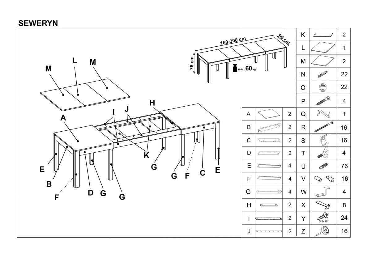 Halmar Masa extensibila din pal si MDF, Severus  Nuc Inchis, L160-300xl90xH76 cm