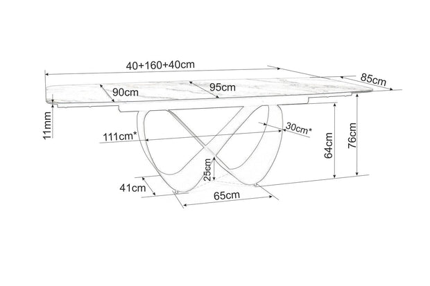 Masa extensibila din sticla, ceramica si metal, Infamy Alb / Maro, L160-240xl95xH76 cm (8)