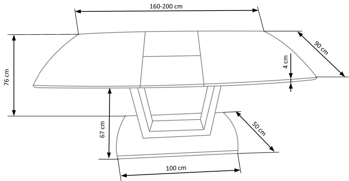 Halmar Masa extensibila din sticla, MDF si metal, Blanchard Marmura / Alb, L160-200xl90xH76 cm