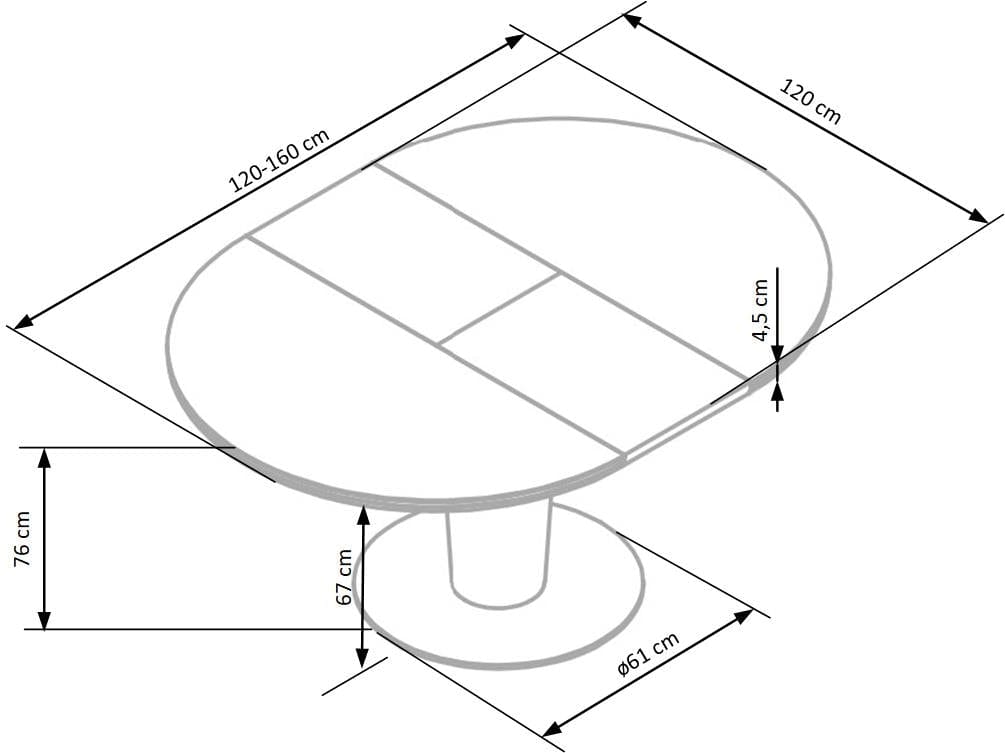 Halmar Masa extensibila din sticla, MDF si metal, Ricko Gri / Gri Inchis, L120-160xl120xH76 cm