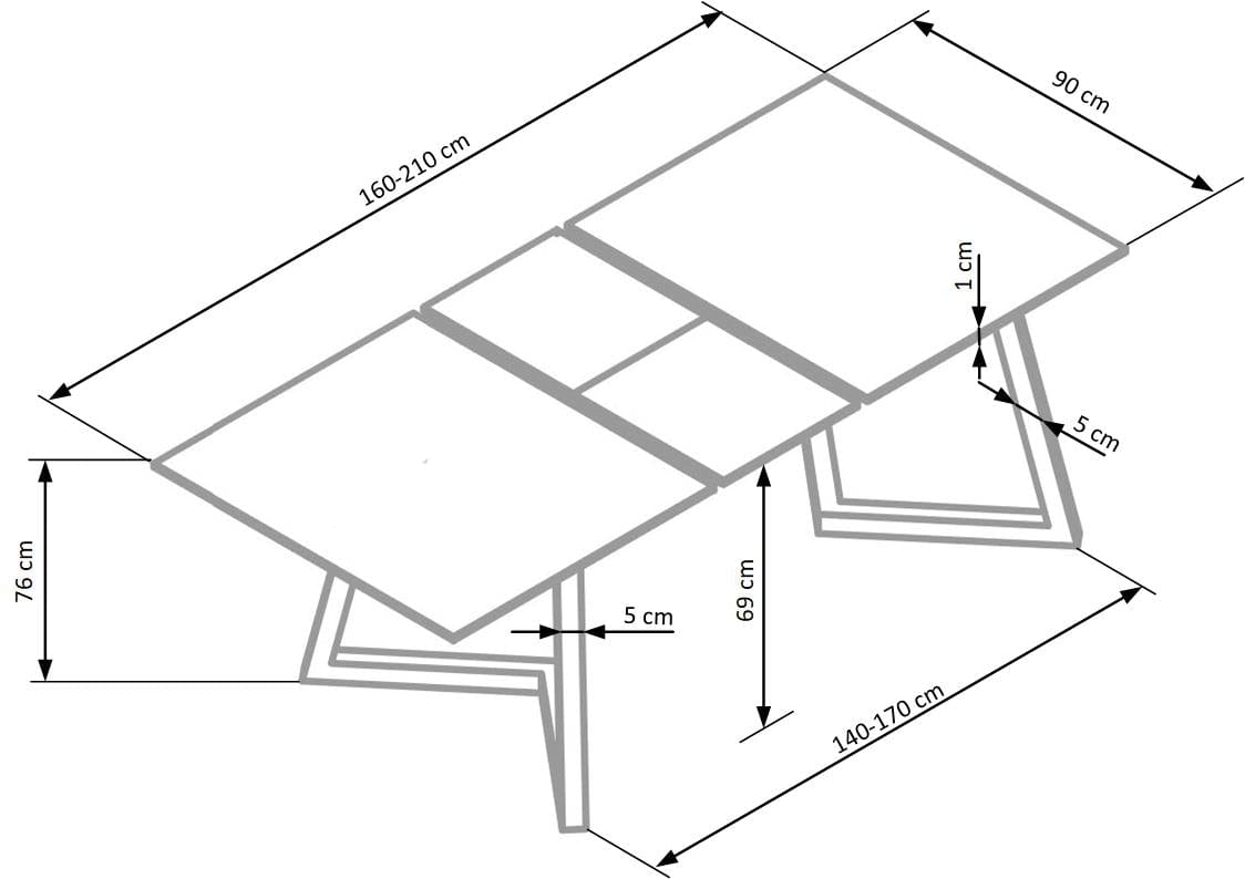 Halmar Masa extensibila din sticla, MDF si metal, Tyzenna Gri Deschis / Gri Inchis, L160-210xl90xH76 cm