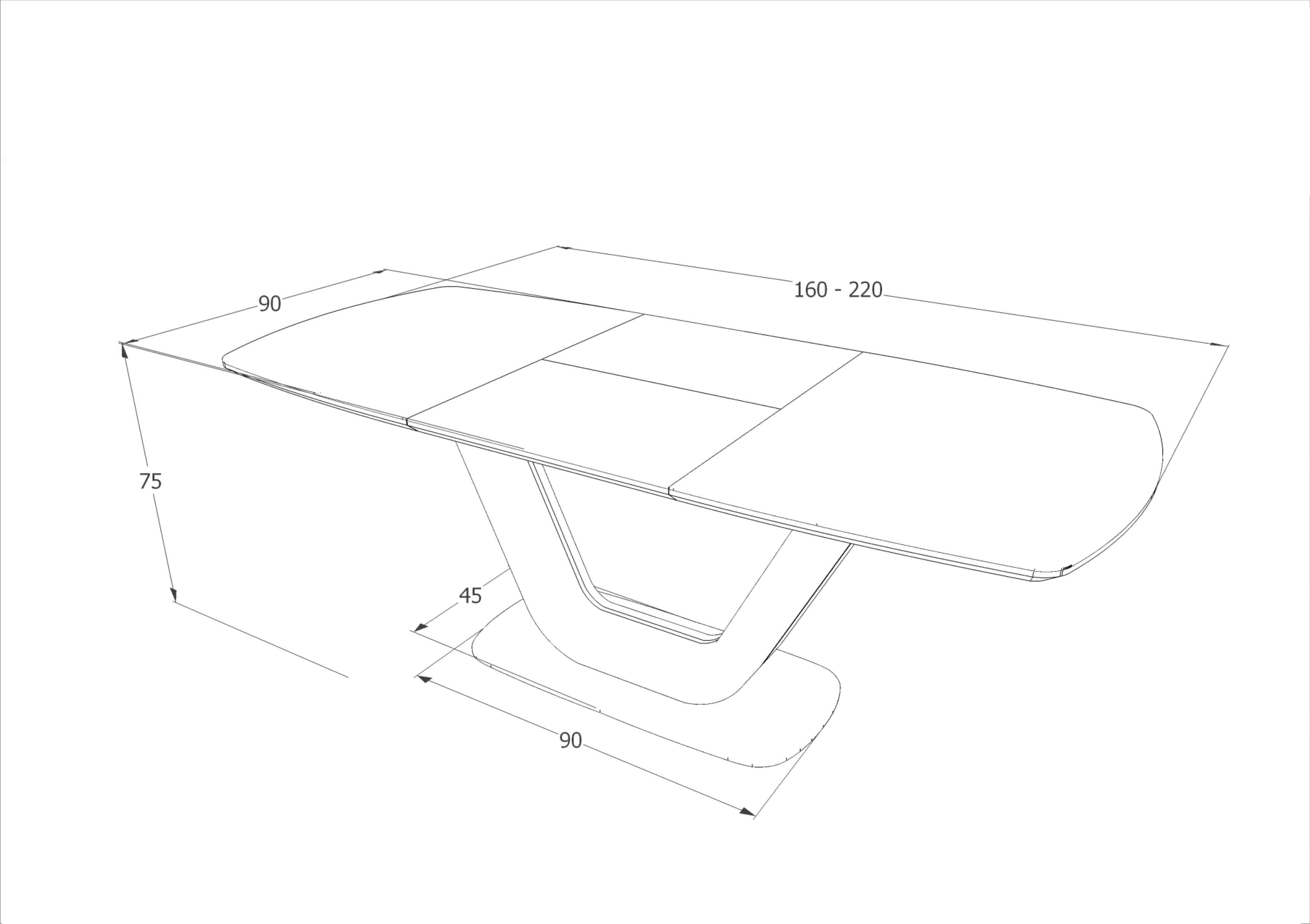 Masa extensibila din sticla si MDF Aran Alb, L160-220xl90xH76 cm (2)