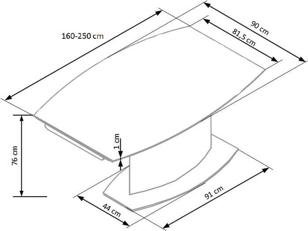 Halmar Masa extensibila din sticla si metal, Andor Negru / Alb, L160-250xl90xH76 cm