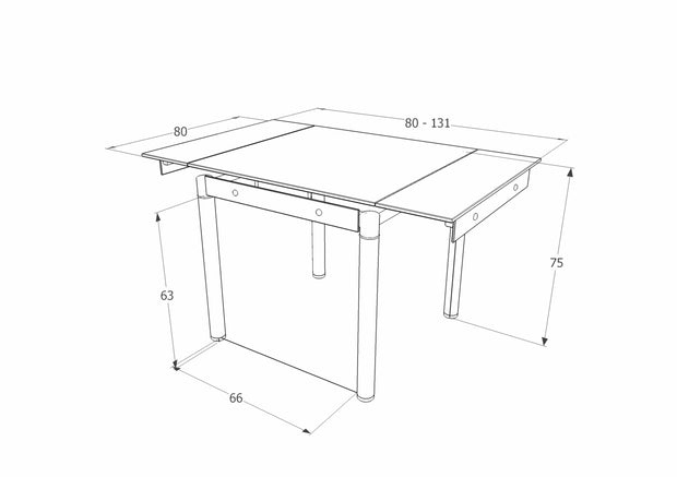 Signal Masa extensibila din sticla si metal, Grid-082 Gri / Crom, L80-131xl80xH75 cm