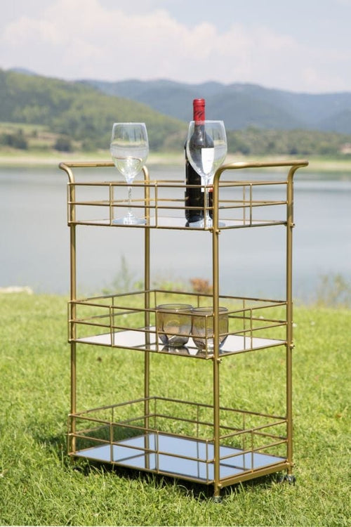 Mauro Ferretti Masa minibar mobila din metal si sticla Glam Rett Auriu, L60xl30,5xH80 cm