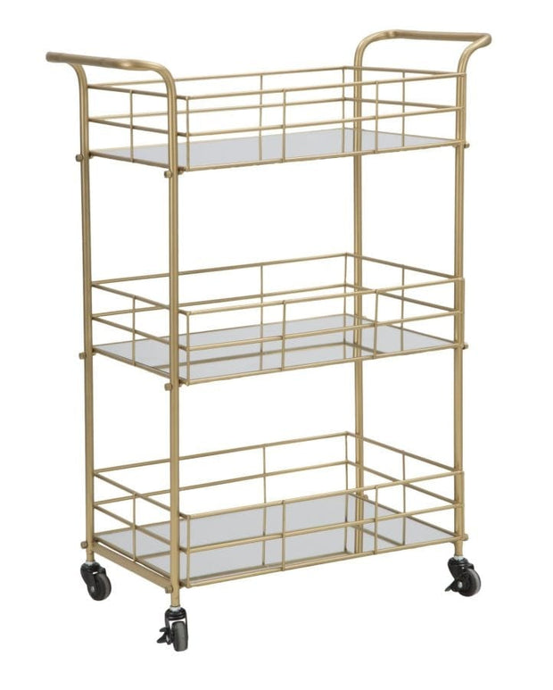 Mauro Ferretti Masa minibar mobila din metal si sticla Glam Rett Auriu, L60xl30,5xH80 cm