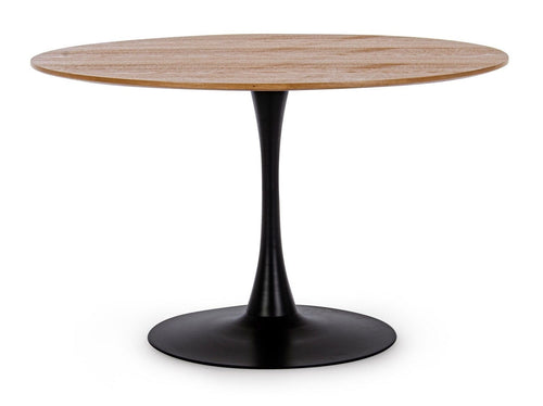 Masa rotunda din furnir, MDF si metal Bloom Large Natural / Negru, Ø120xH75 cm