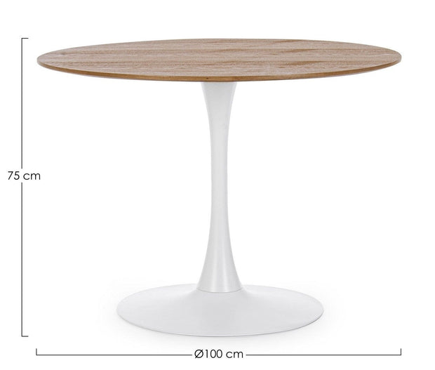 Masa rotunda din furnir, MDF si metal Bloom Small Natural / Alb, Ø100xH75 cm (2)