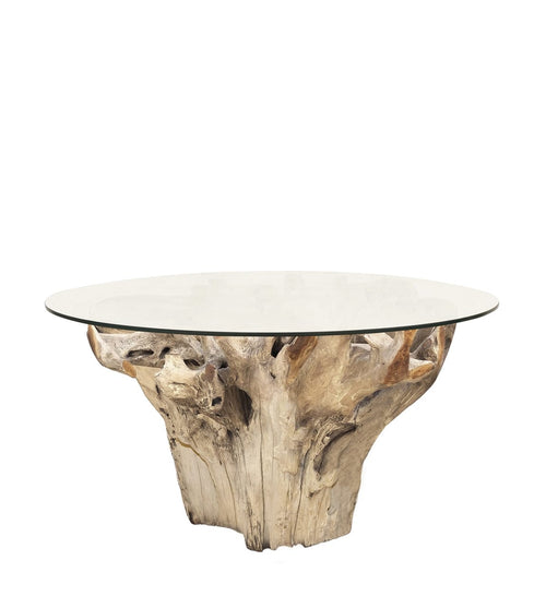 Moycor Masa rotunda din lemn si sticla, Teak Root Bleached Natural, Ø150xH78 cm