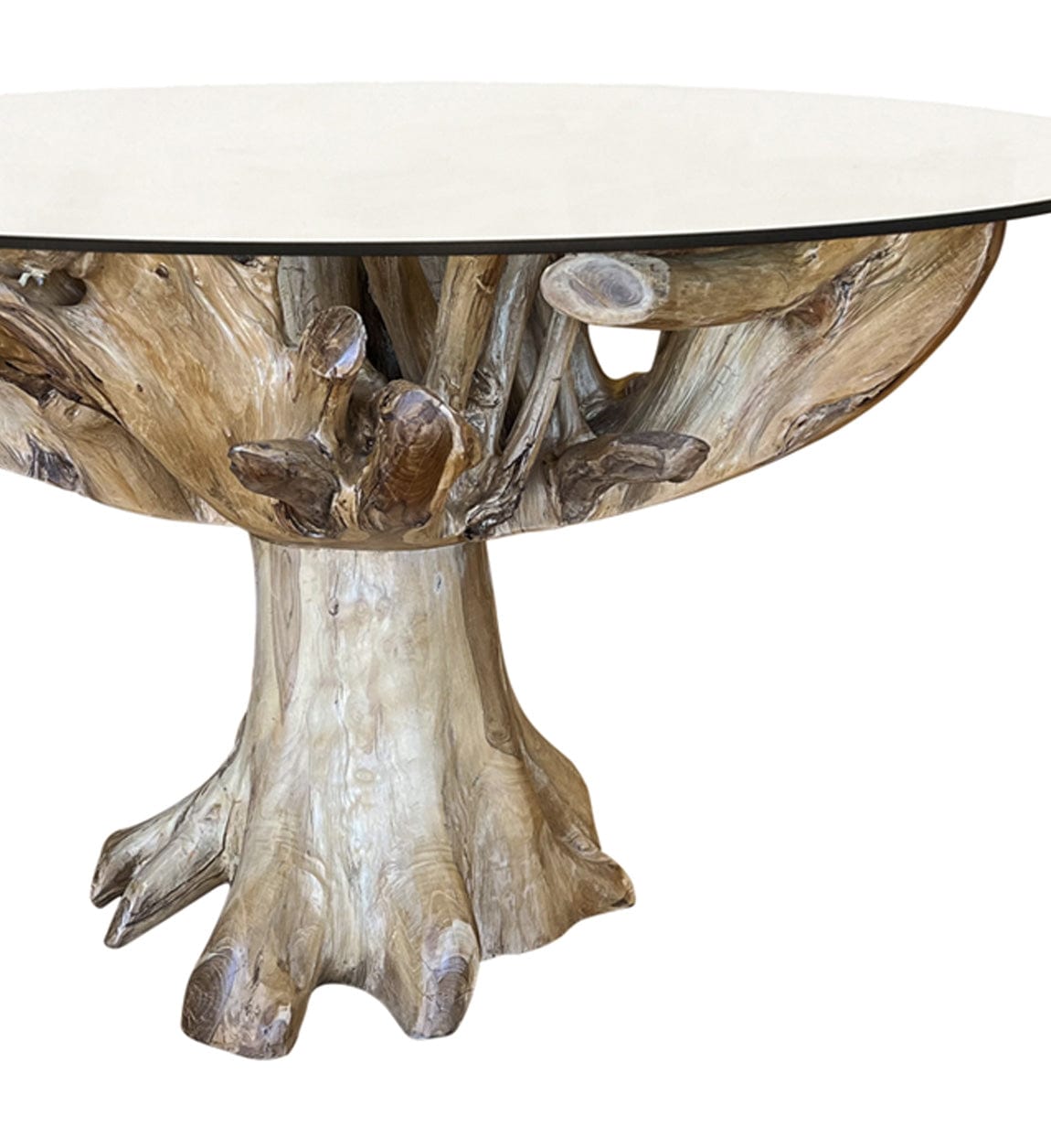 Moycor Masa rotunda din lemn si sticla, Teak Root Natural, Ø150xH78 cm